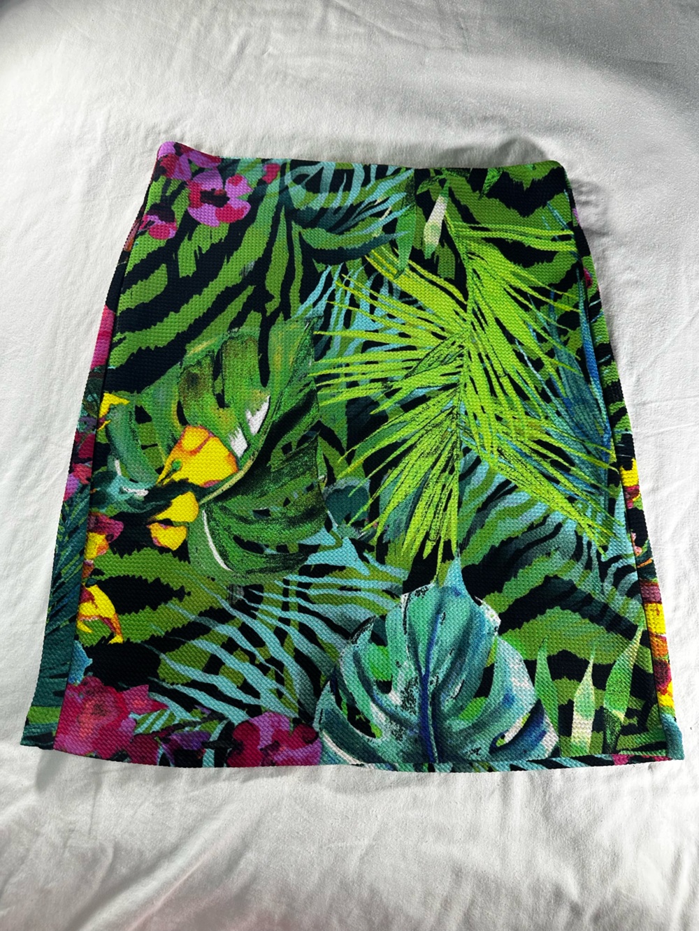New York & Company Tropical Skirt. Palm vacation bold maximalist whimsy